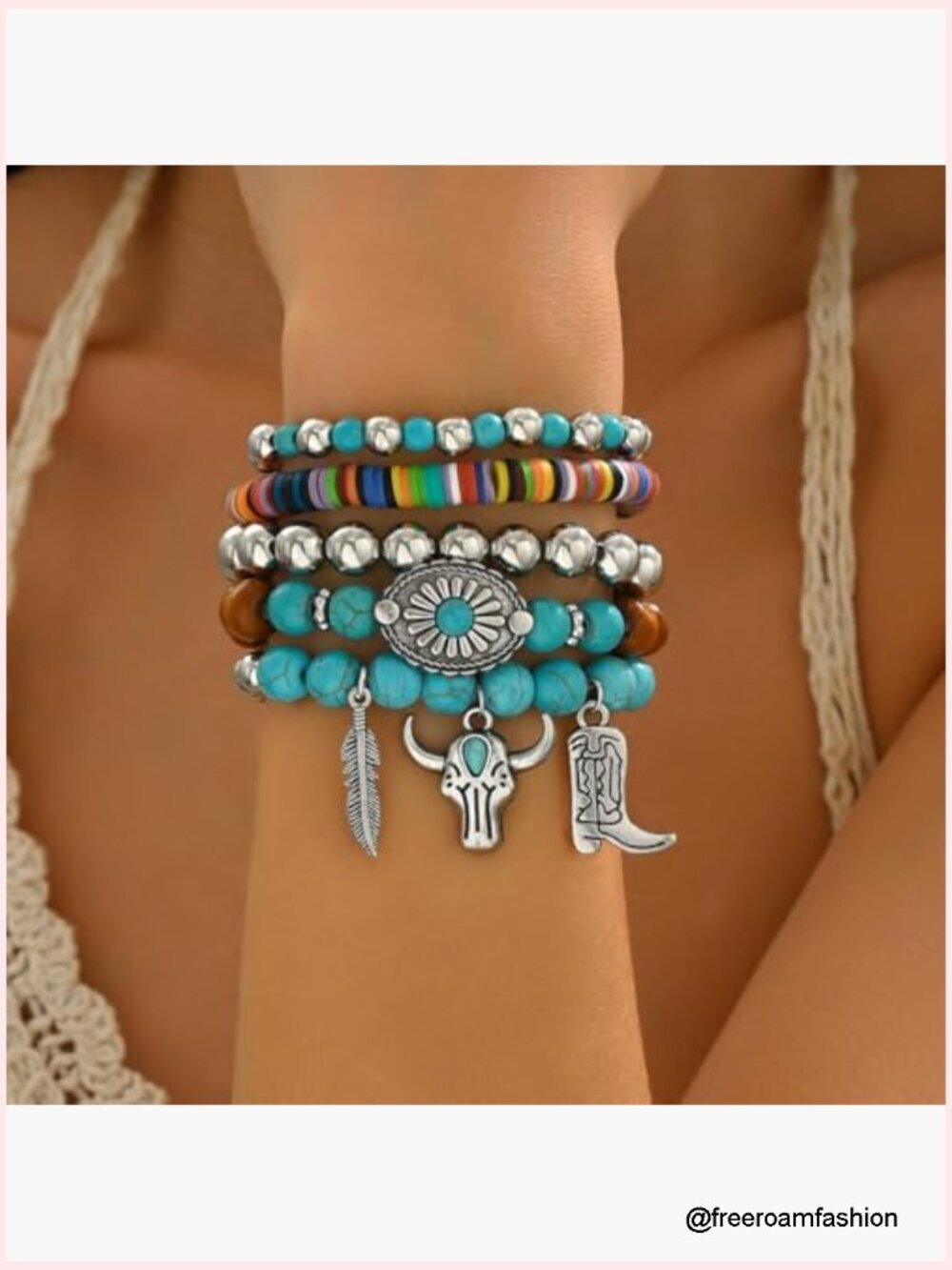 Turquoise Beaded Bracelet Stackable Boho Western Style - Picture 7 of 7